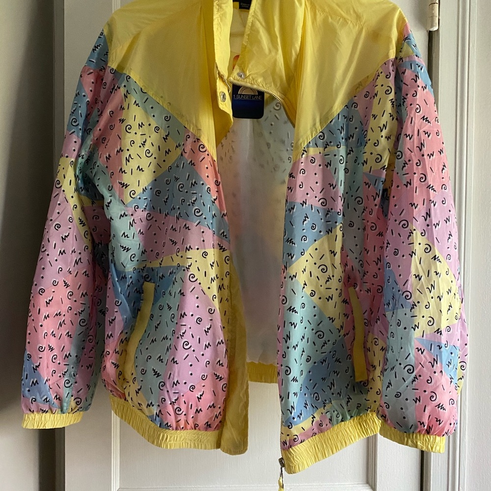 90s throwback pastel printed windbreaker jacket